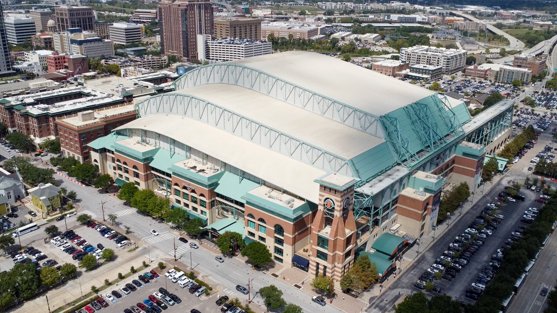 MinuteMaid-drone Aerial View of Minute Maid Park